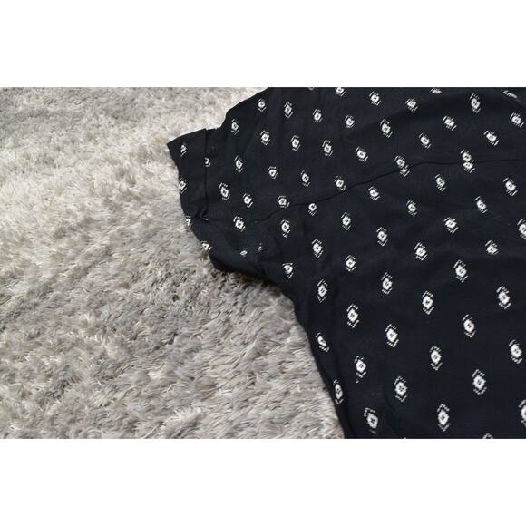 Madewell Black Geometric V Neck Viscose Jumpsuit Short M Short Sleeve Belted - Picture 6 of 7